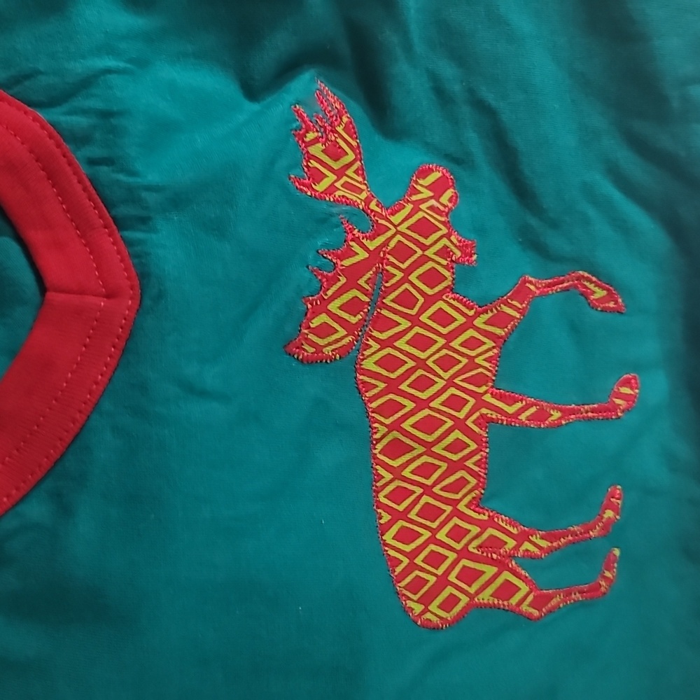 Lazy One Pattern Moose Long Sleeve Tee - Red & Green Unisex Pajama Top